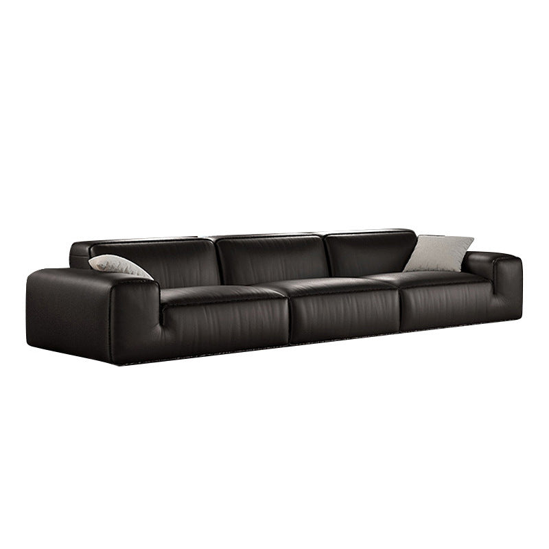 Foshan furniture factory customized xiatu big black cow full genuine leather sofa italian normcore large flat villa sofa