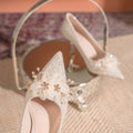 Champagne floral wedding shoes women's stiletto heel 2025 new crystal high heels banquet bridal shoes