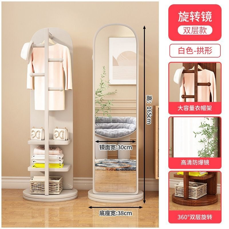 New premium floor-mounted dressing mirror for home bedroom, rotating mobile try-on mirror, multifunctional living room storage coat rack