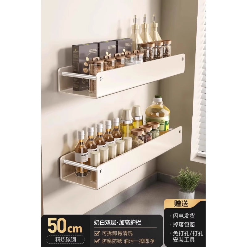 Kitchen No-punching Shelf Salt Seasoning Jar Storage Box Household Seasoning Products Wall-mounted Seasoning Storage Shelf