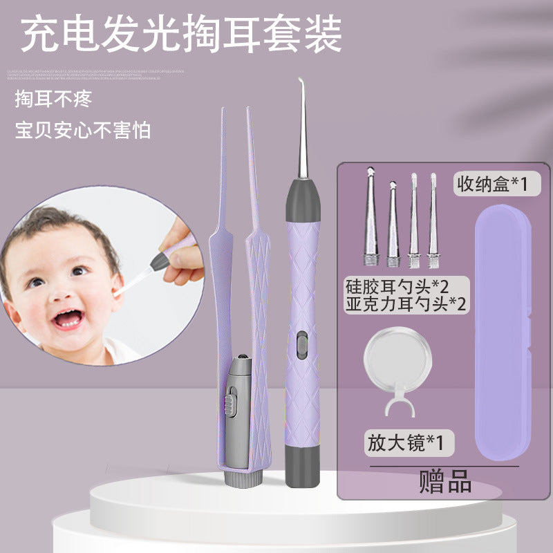 Wholesale ear-picking soft silicone soft head adult kids baby kid luminous ear scoop ear scoop baby ear tweezers in stock