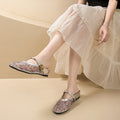 Simple summer 2025 new arrival plaid mesh cut out breathable toe shoes women's rhinestone home outwear one-word buckle cool