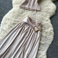 Vacation style halterbacklessbowstwo-piece set women's summer romantichigh waistslimming lookelegantfashionsuit