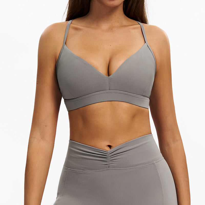 brushed quick-drying v-neck yoga bra y-shaped beautiful back adjustable intimates fitness running sports bra 9313