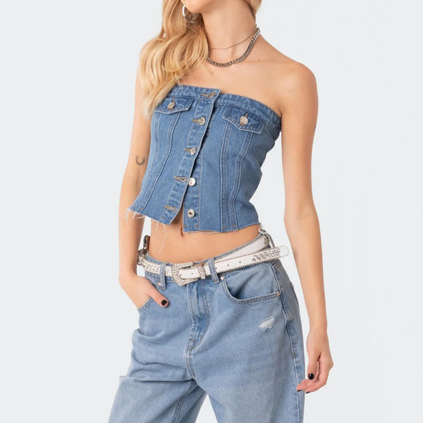 European and American   supply Sexy slim waist denim vest women