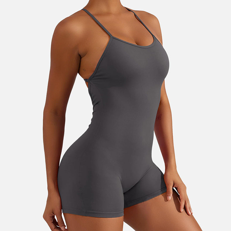 European and american sexy backless bodysuit yoga suit women's elastic tight sports running yoga jumpsuit customization