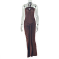 Fashion style cross-border women's clothing strap pleated silm chest-wrapped hip skirt hanging collar sleeveless backless pure color long dress