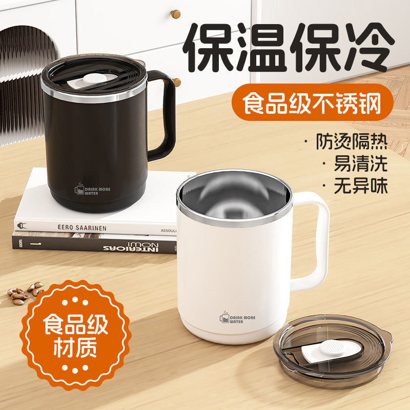 304 stainless steel mug with lid, double-walled, stylish coffee cup for women, office use, and home drinking