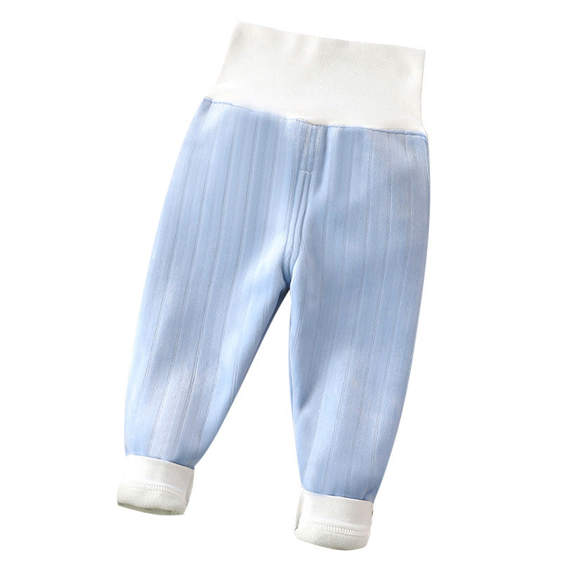 Kidsheattech pants baby fleece-lined long johns fall and wintergirl boys thickened high waist belly pants baby bottom pajamas