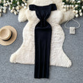 K-style one-shoulder knitting silm-type dress female summer sleeveless high waist silm a-line long skirt light and elegant