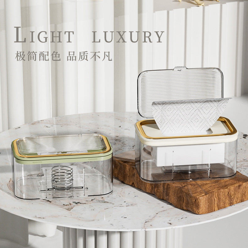 Light luxury paper towel box, living room transparent cream color, no punching, bathroom wall-mounted roll paper, waterproof and dustproof storage
