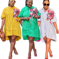 Exportplus size women's clothing loose version sequinembroider large flower casual women's clothing lantern sleeve mid-length shirt dress clear