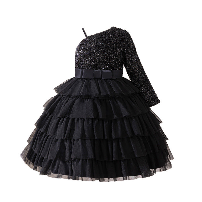 Custom european and american children's formal dress tulle cake princess dress off-the-shoulder girl's dress for piano performance