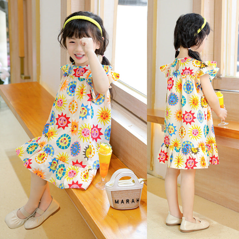 Ojitu all-cotton a-line dress - spring collection for girls (toddler & little kids) - lace sleeve, cartoon print, children's dress