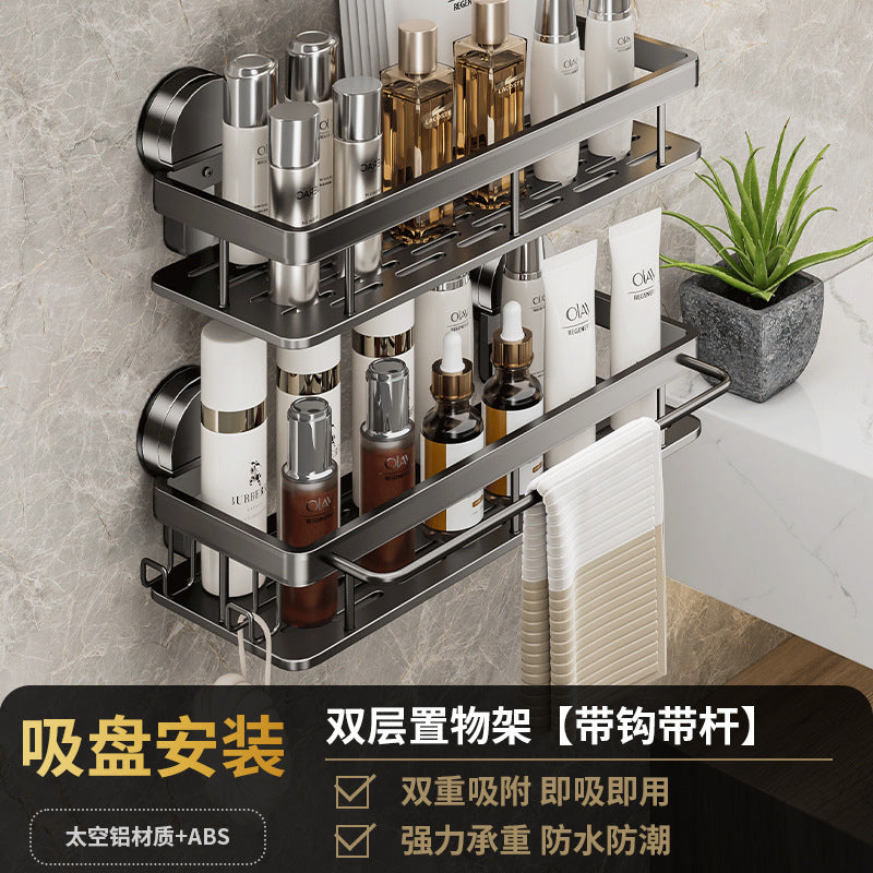 Suction cup bathroom shelf - no drilling required, wall-mounted organizer for vanity, washbasin, and toilet