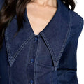 Amazon foreign trade cross-border fashion new women's solid color round neck long sleeve bodycon denim dress - elegant style