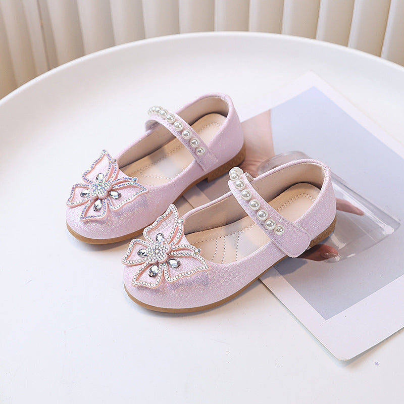 spring new arrival: cross-border bowknot pearl leather shoes - stylish princess shoes for girls