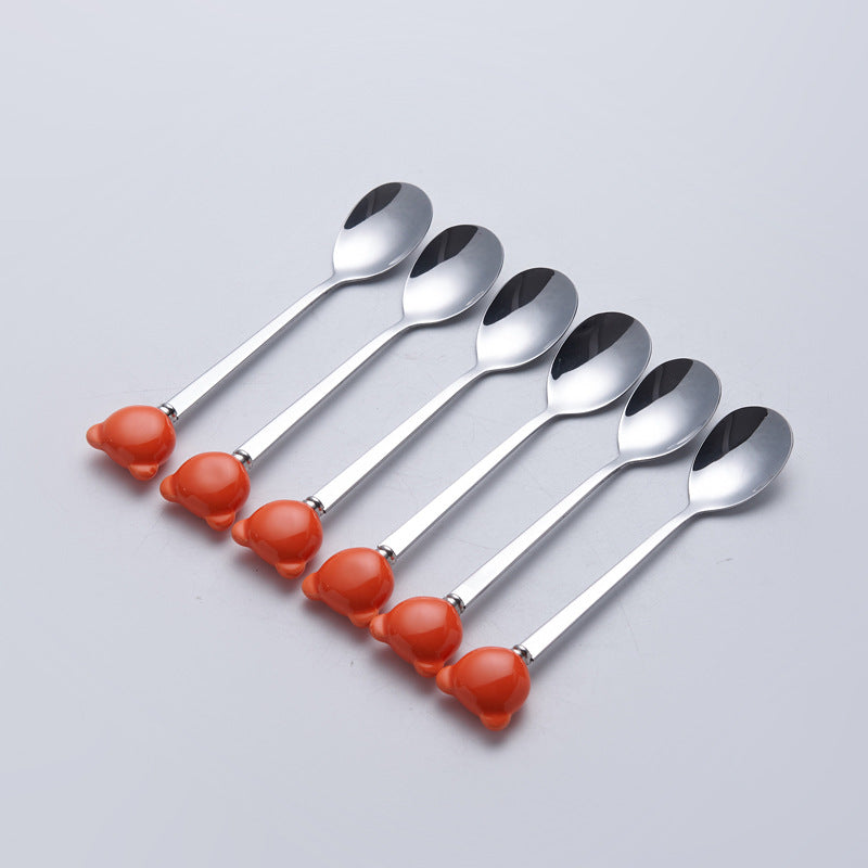 Cartoon stainless steel spoon and fork set - stylish dessert spoons, fruit forks, and ceramic mini forks for home use - wholesale