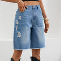 Fashion cross-border foreign trade  independent station denim ripped half-length pants  fashion raw edge tassel jeans