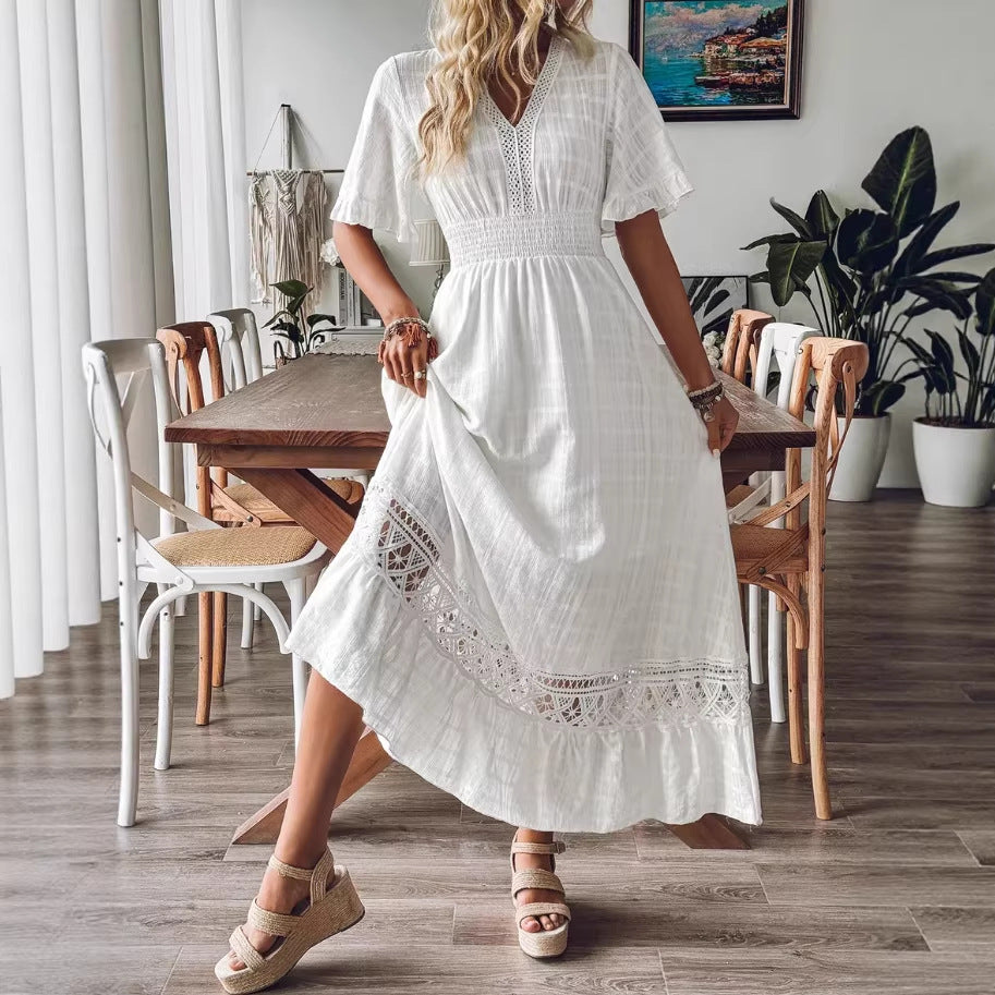 european and american women's lace patchwork plus size long beach dress - new arrival for summer getaways