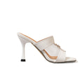 French chic white square-toe stiletto heel sandals - new summer collection with t-strap buckle detail