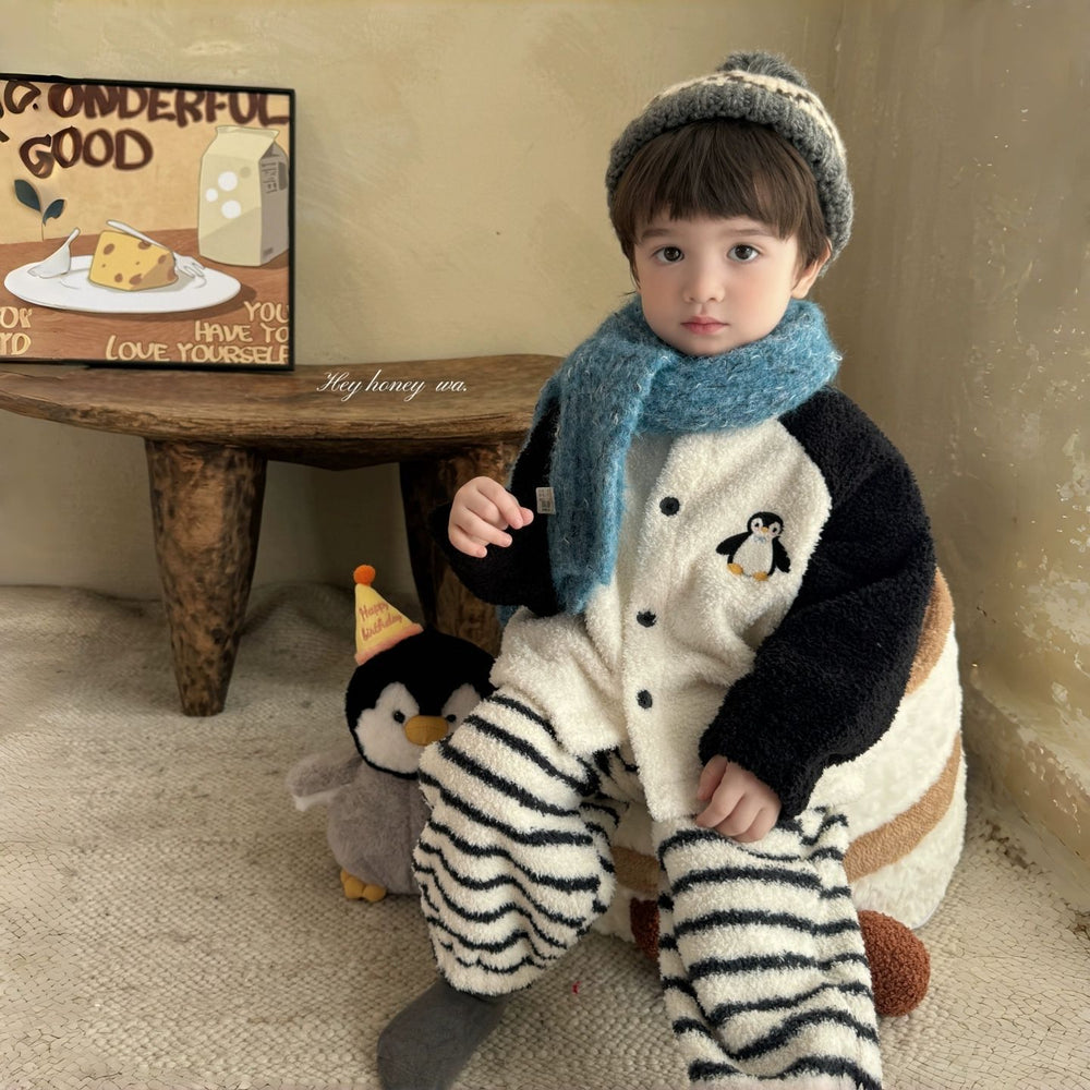 【matching family set】cartoon pajamas kids' half-fleece loungewear set  new autumn/winter thickened for boys and girls