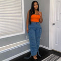 European and american style women's jeans - 's hottest fashion trend: multi-pocket cargo pants, plus size african denim