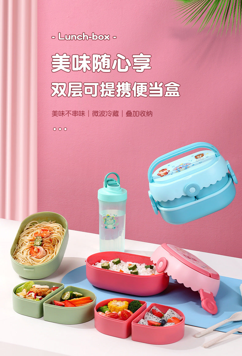 Cute lunch box with dividers, microwaveable bento box for office workers, fruit container, children's spring outing lunch box, picnic box