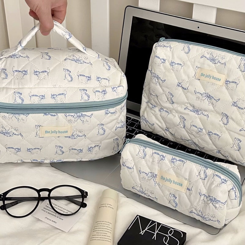 Cute and fresh bowknot makeup bag - large capacity student dorm storage pouch & pencil case set