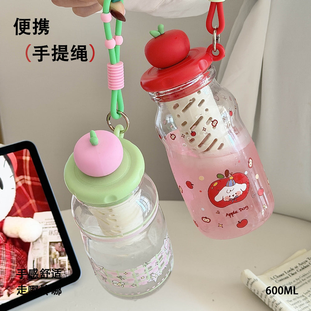 Summer new plastic water bottle for girls - stylish straw cup with tea compartment, high temperature resistant, portable kids' plastic cup