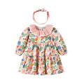 Baby long-sleeve dress, autumn  children's wear, nature print, girls' pink princess dress with bow