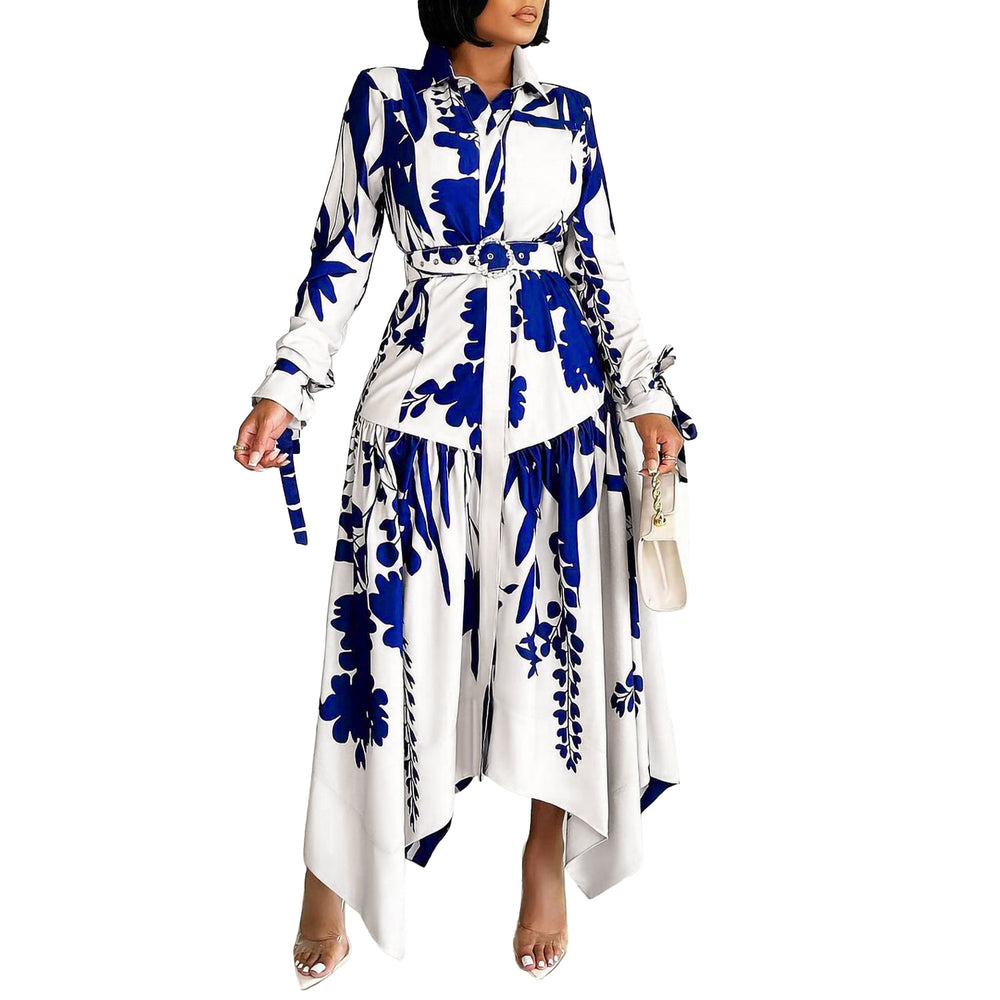 D3264 cross-border fashionplus size women's clothing  new elegantprinting asymmetrical lapel foreign trade dress
