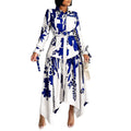 D3264 cross-border fashionplus size women's clothing  new elegantprinting asymmetrical lapel foreign trade dress