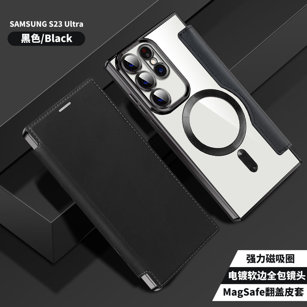 Suitable for samsung s26ultra electroplated magnetic flip leather case s25plus mobile phone case a57 card lens film case
