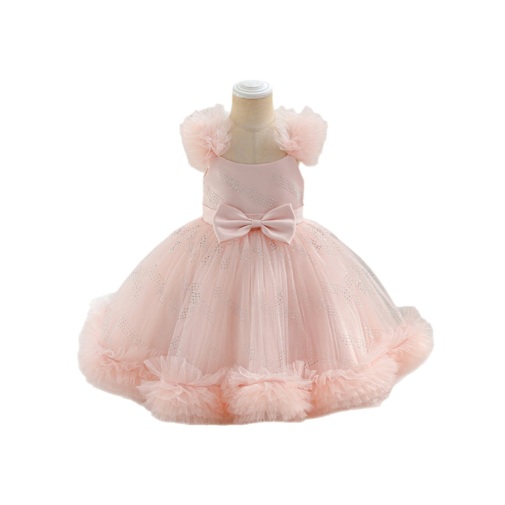 New children's tulle dress birthday party evening gown diamond mesh princess dress diamond kids formal dress 140cm and under