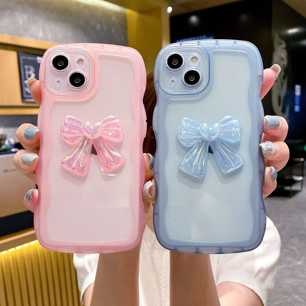 Suitable for apple 15 wavy edge colorful bow mobile phone case iphone12ins style simple transparent protective cover