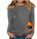 cross-border new women's round neck long sleeve solid color fleece-lined base layer top