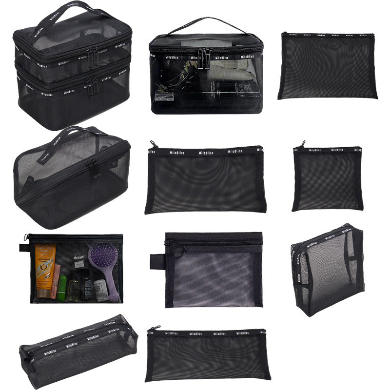 Popular black mesh multi-functional layered cosmetic bag large-capacity cosmetic storage bag portable wash bag bag bag