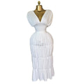 European and american cross-border women's fashion:  autumn new arrivals - sexy and elegant v-neck, waist-cinching white dress with ruched detailing