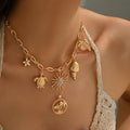 Wholesale european and american beach accessories, starfish and shell necklaces, accessible luxury niche sun pendant stacking collarbone necklaces for women