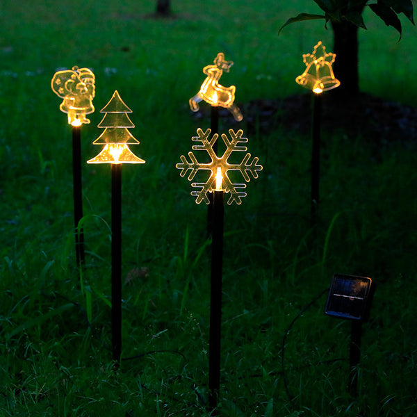 LED Solar Pentagram Snowflake Christmas Tree Bells Ground Plug Light Outdoor Waterproof Lawn Light Garden Decoration Light