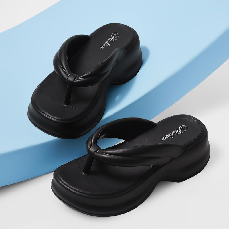 Thick sole flip-flops for women summeroutwear stepping on shit feeling eva heightening beach flip-flops easiest for matchcasual sandals
