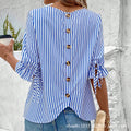 European and american cross-border women's clothing : spring/summer striped cardigan blouse - new loose fit casual women's top