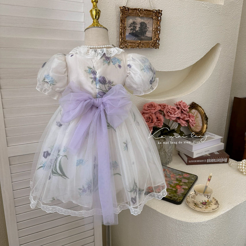 Girls' dress  summer fairy mesh lace peter pan collar tutu princess dress