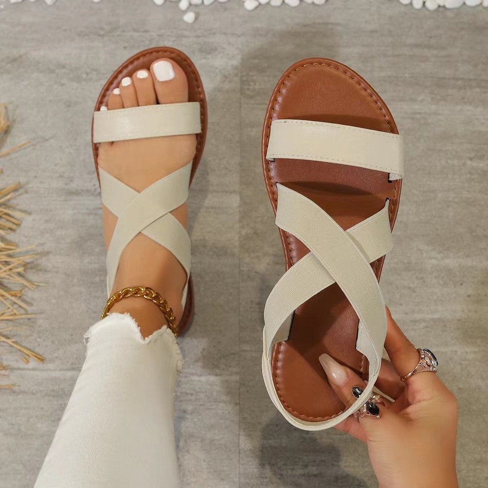 summer new arrival versatile women's flat sandals - peep toe, roman style, elastic, plus size, minimalist sandals for export