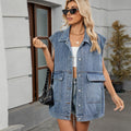 European and american cross-border  new denim vest women's  summer printed trendy denim sleeveless tank top