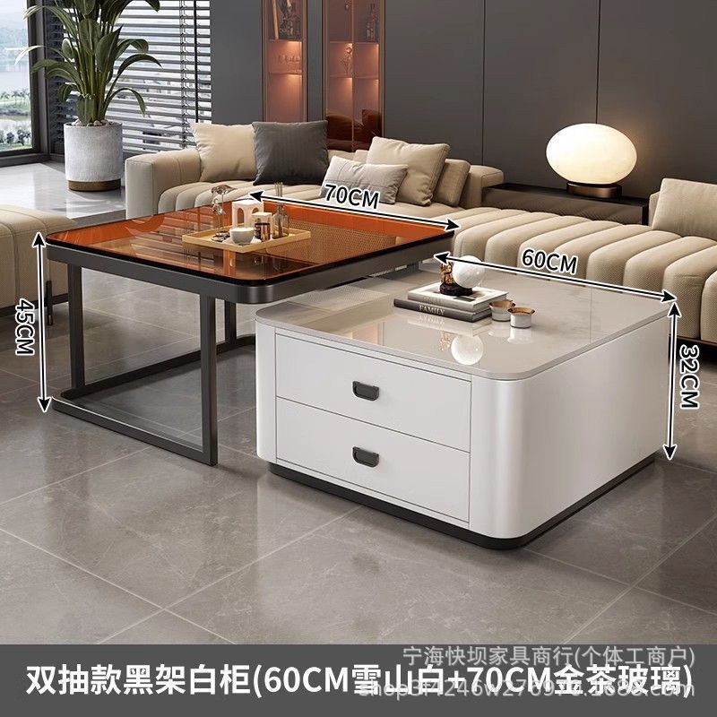 Rock slab coffee table accessible luxury modern casual square small apartment popular living room for home glass new arrival marble table