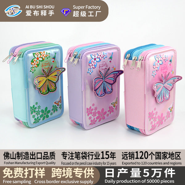 Three zipper layered pencil bag for art students, large-capacity colored lead charcoal storage bag, portable painting for primary school students