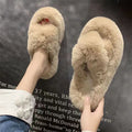 Thick sole cross strap furry slippers for women fall and winteroutwear2023new arrivalplatform shoesthick soleincrease soft bottomfor home cotton slippers