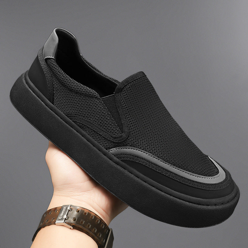 Slip-on men's spring shoes, anti-odor black mesh panel sneakers, men's athletic casual old beijing cloth shoes